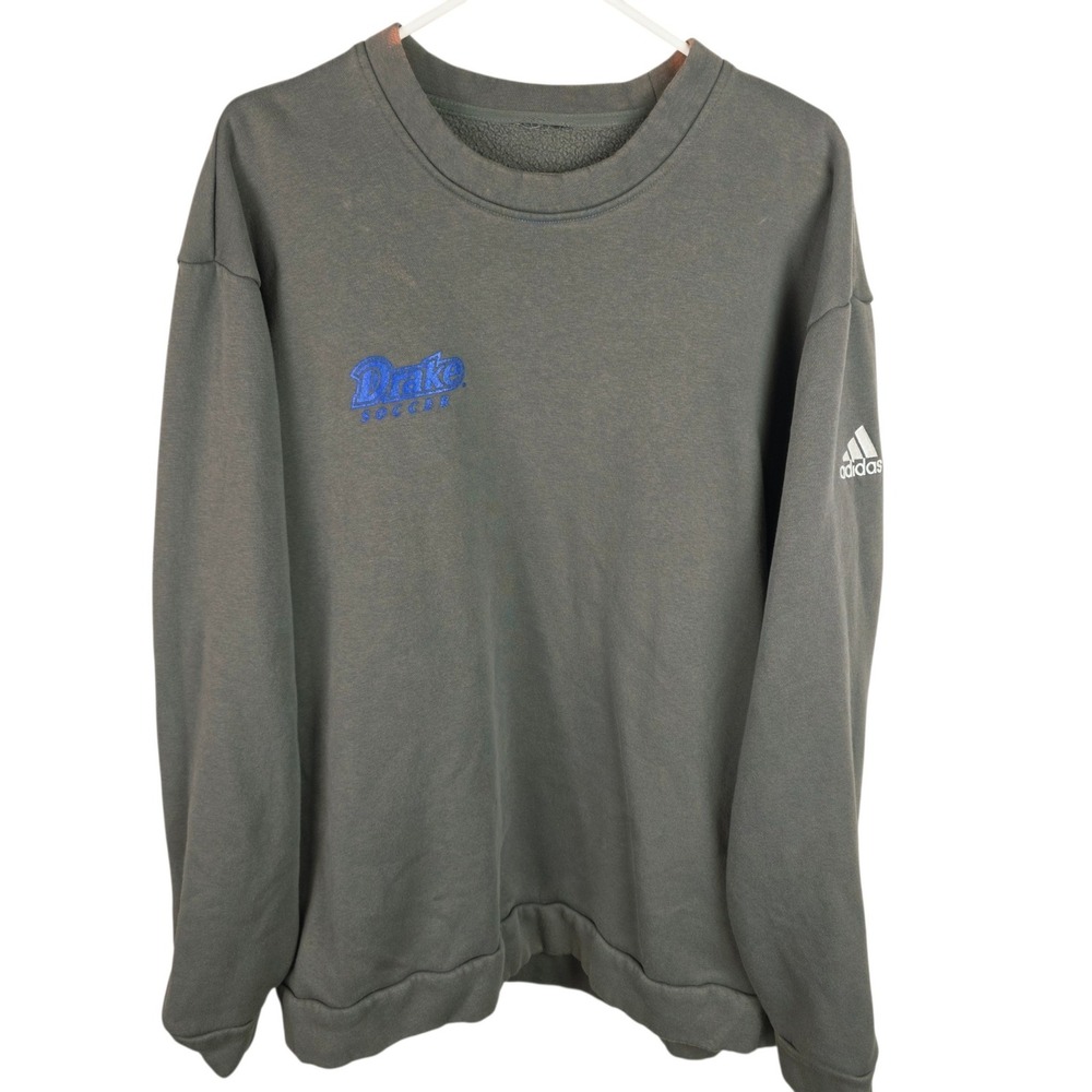 Adidas Sweatshirt Mens XL Gray Good Drake Soccer Crewneck Long Sleeve Logo